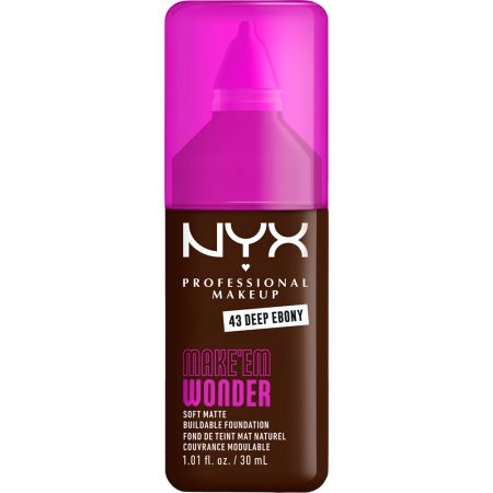 Nyx Professional Makeup Make'Em Wonder Soft Matte Buildable Foundation Base de maquillaje vegana de cobertura modulable ofrece hidratación instantánea y acabado mate 24 horas