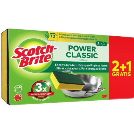 Scotch Brite Estropajo Classic Scrub Sponge Formato Especial Estropajo ideal para eliminar la grasa y los restos de comida incrustados de ollas y sartenes