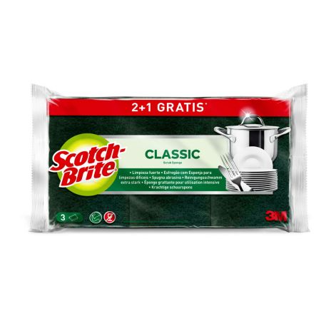 Scotch Brite Estropajo Classic Scrub Sponge Formato Especial Estropajo ideal para eliminar la grasa y los restos de comida incrustados de ollas y sartenes