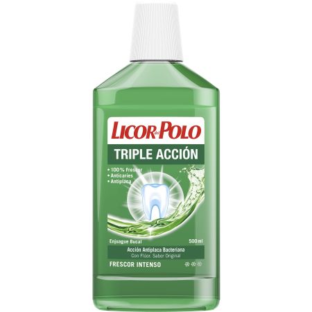 Licor Del Polo Triple Acción Enjuage Bucal Enjuage bucal con flúor antiplaca y anticaries ofrece un frescor intenso 500 ml
