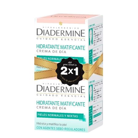 Diadermine Hidratante Matificante Crema De Día Duplo 2x1 Crema de día hidratante y matificante proporciona un rostro uniforme sin brillos 2x50 ml