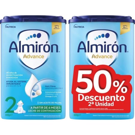 Almirón Advance 2 Leche De Continuacion Duplo Formato Especial Leche en polvo ayuda al sistema inmunitario y al desarrollo cerebral a partir de 6 meses 2x800 gr