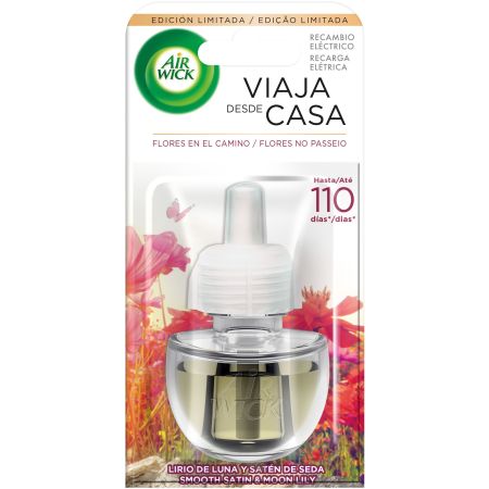 Air Wick Ambientador Viaja Desde Casa Recambio Edición Limitada Ambientador eléctrico para hogar neutraliza olores ofreciendo aroma a lirio y rosas hasta 110 días 19 ml
