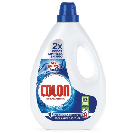 Colon Detergente Gel Activo Detergente líquido activo elimina manchas más resistentes 34 lavados 1530 ml