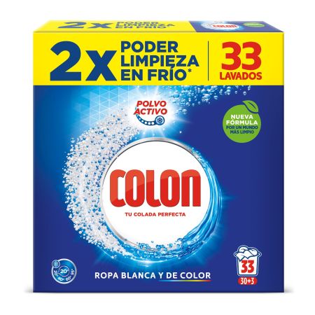 Colon Detergente Polvo Activo Detergente en polvo elimina manchas ropa blanca y de color 33 lavados 1650 gr