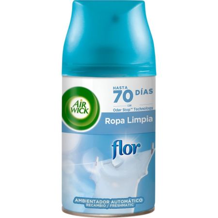 Air Wick Ropa Limpia Flor Ambientador Automático Recambio Ambientador automático para hogar para un ambiente tranquilo y natural hasta 70 días de duración 250 ml