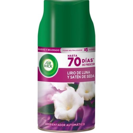 Air Wick Lirio De Luna Y Satén Seda Ambientador Automático Recambio Ambientador automático para hogar con aroma lirio de luna y sartén de seda hasta 70 días de duración 250 ml