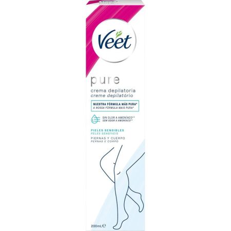 Veet Pure Crema Depilatoria Crema depilatoria sin olor a amoníaco para piel sensible 200 ml