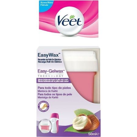 Veet Easy Wax Roll-On Eléctrico Recambio Cera depilatoria para piernas y brazos elimina el vello más corto ofreciendo 28 días de suavidad con agradable aroma 50 ml
