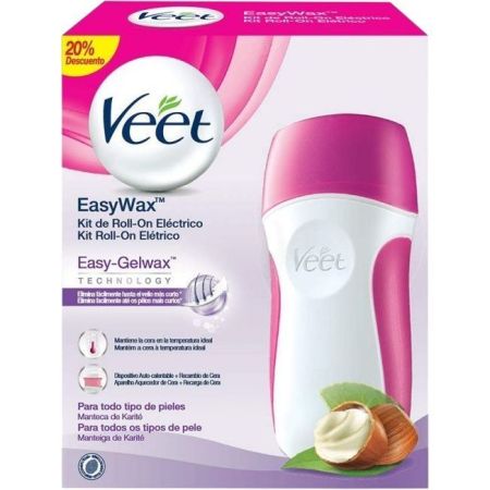 Veet Easy Wax Roll-On Eléctrico Cera depilatoria para piernas y brazos elimina el vello más corto ofreciendo 28 días de suavidad con agradable aroma 50 ml