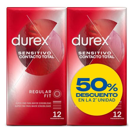 Durex Preservativos Sensitivo Contacto Total Regular Fit Duplo Preservativos más finos y extralubricados para mayor sensibilidad 2x12 uds