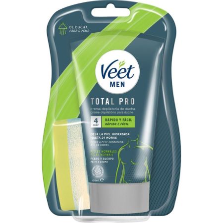Veet Men Total Pro Crema Depilatoria De Ducha Crema depilatoria elimina rápida y eficazmente el vello sin dolor para piel suave y libre de olores persistentes 150 ml