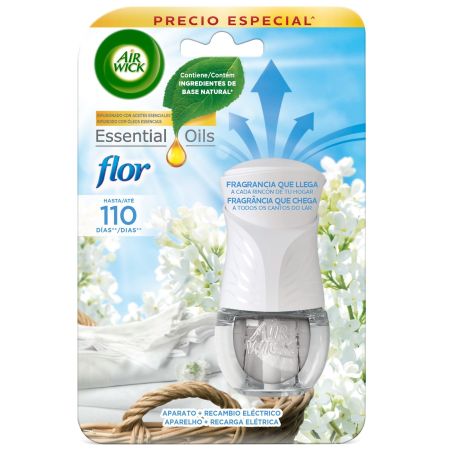 Air Wick Essencial Oils Flor Aparato + Recambio Precio Especial Ambientador eléctrico para hogar frescor y fragancia 24 horas hasta 110 días