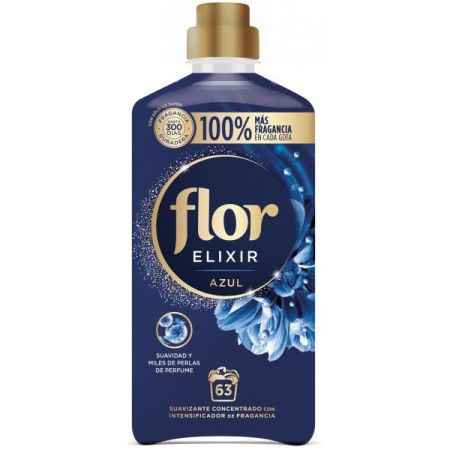 Flor Elixir Azul Suavizante Concentrado Suavizante concentrado antiolor olor a recién lavado hasta 300 días 63 lavados 1200 ml