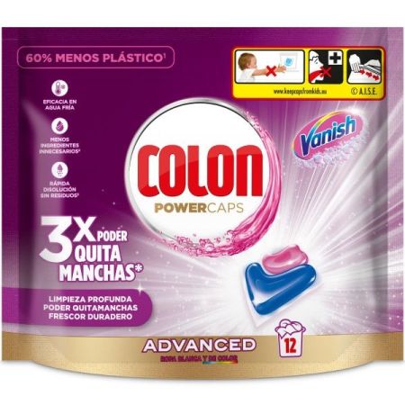 Colon Detergente Powercaps Advanced Vanish Detergente en cápsulas quitamanchas ofrece limpieza profunda 12 uds