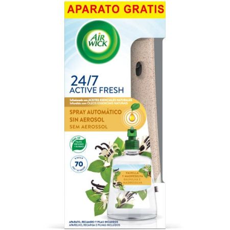 Air Wick Ambientador 24/7 Active Fresh Vainilla + Aparato Gratis Ambientador automático para hogar frescor y fragancia a vainilla y madreselva 228 ml