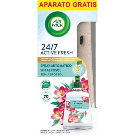 Air Wick Ambientador 24/7 Active Fresh Eucalipto+Aparato Gratis Ambientador automático para hogar frescor y fragancia a eucalipto y fresa hasta 70 días de duración 228 ml