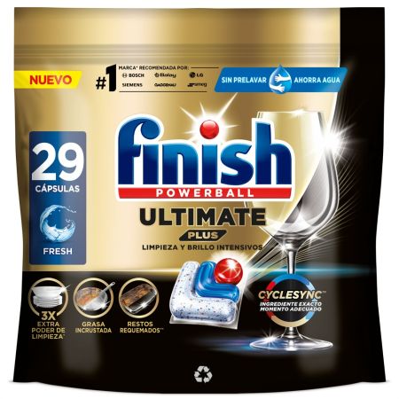Finish Lavavajillas Powerball Ultimate Plus Lavavajillas a máquina en cápsulas ofrece limpieza intensiva y brillo de diamante eliminando restos requemados 29 lavados