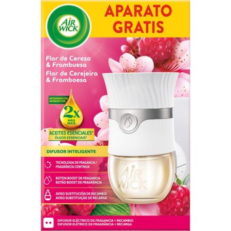 Air Wick Aceites Esenciales Flor De Cerezo Aparato Gratis+Recambio Ambientador eléctrico para hogar fragancia y frescor duradero hasta 120 días
