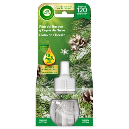 Air Wick Ambientador Pino Del Bosque Y Copos De Nieve Recambio Ambientador eléctrico para hogar neutraliza olores ofreciendo suave aroma a sal marina hasta 120 días 19 ml