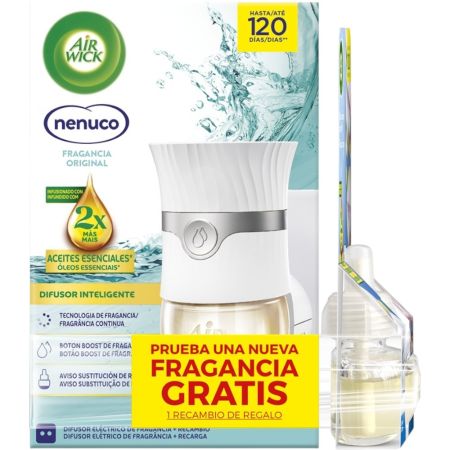 Air Wick Nenuco Difusor+Ropa Fresca Recambio Gratis Ambientador eléctrico para hogar con suave aroma ideal para cualquier habitación hasta 120 días