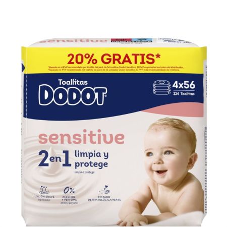 Dodot Toallitas Sensitive Pack Toallitas sin perfume ofrecen máxima protección a la piel sin parabenos ni alcohol 4x54 uds