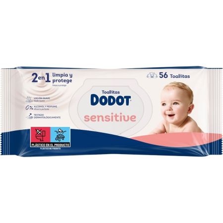 Dodot Toallitas Sensitive Toallitas sin perfume ofrecen máxima protección a la piel sin parabenos ni alcohol 54 uds
