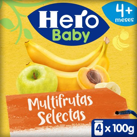 Hero Baby Tarrinas Multifrutas Selectas Tarrinas para una alimentación natural y nutritiva a partir de los 4 meses 4x100 gr