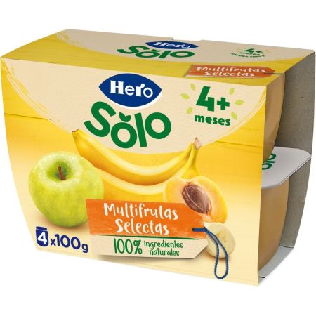 Hero Solo Tarrinas Multifrutas Selectas Tarrinas naturales de textura suave para alimentación natural y nutritiva a partir de los 4 meses 4x100 gr