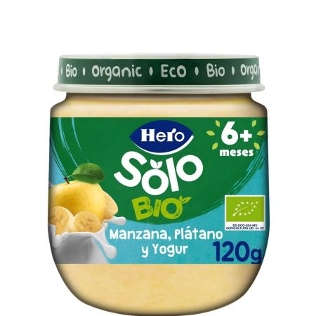 Hero Solo Bio Tarrito Mazana Plátano Y Yogurt Tarrito ecológico de textura suave elaborado con fruta 100% natural a partir de 6 meses 120 gr
