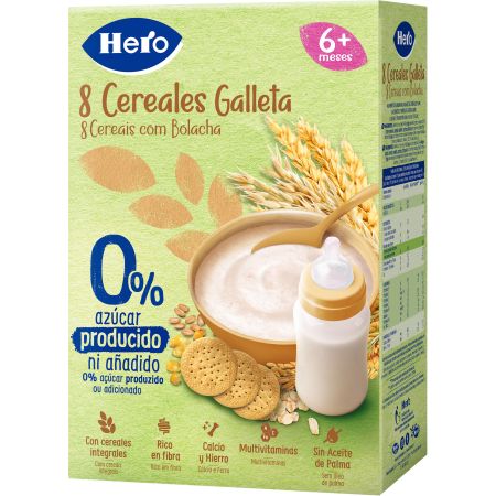 Hero Papilla 8 Cereales Galletas Papilla en polvo 0% azúcares añadidos a partir de 6 meses 340 gr
