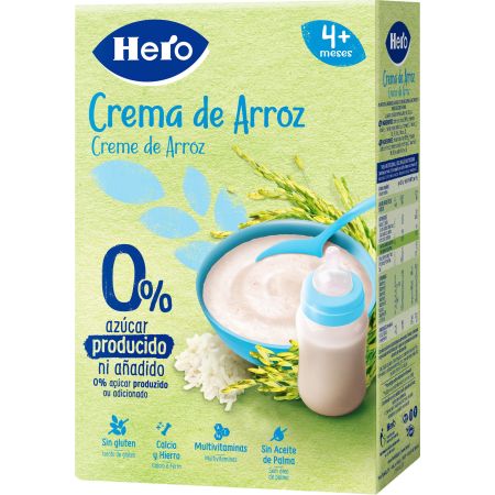 Hero Papilla De Crema De Arroz Papilla en polvo sin gluten 0% azúcares añadidos a partir de 4 meses 220 gr