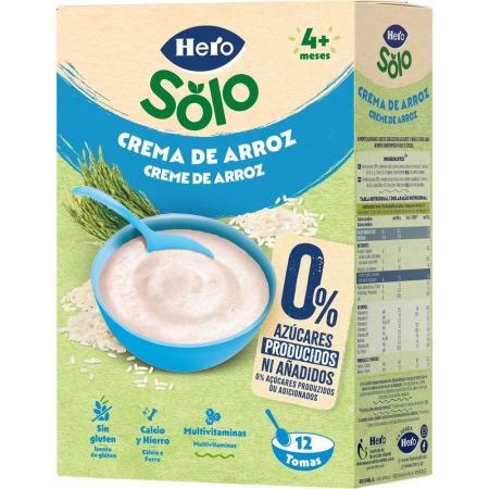 Hero Solo Papilla De Crema De Arroz Papilla en polvo sin gluten 0% azúcares añadidos a partir de 4 meses 220 gr
