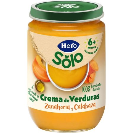 Hero Solo Tarrito Crema De Verduras Zanahoria Y Calabaza Tarrito natural sin gluten de textura suave para alimentación natural y nutritiva a partir de 6 meses 190 gr