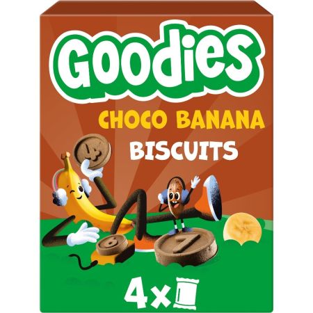 Goodies Galletas Chocolate Y Plátano Snack divertido sabroso y crujiente elaborado con ingredientes naturales a partir de 3 años 30 gr