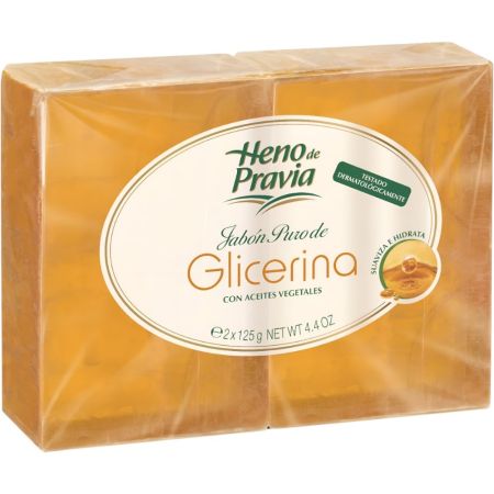 Heno De Pravia Jabón Puro De Glicerina Jabón de manos en pastilla suaviza e hidrata con aroma fresco y limpio 2x125 gr