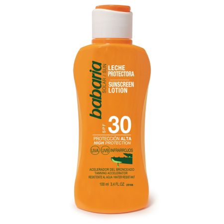 Babaria Leche Protectora Spf 30 Leche solar resistente al agua aceleradora del bronceado con aloe vera