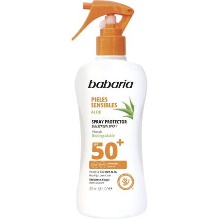 Babaria Aloe Pieles Sensibles Spray Protector Spf 50+ Spray solar biodegradable resistente al agua 200 ml