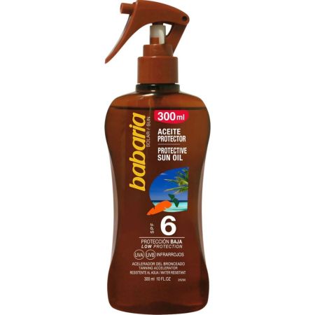Babaria Aceite Protector Spf 6 Aceite solar resistente al agua acelerador del bronceado con zanahoria 300 ml