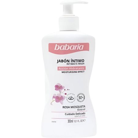 Babaria Acción Hidratante Jabón Íntimo Gel de higiene íntima máximo cuidado limpieza y protección con rosa mosqueta 300 ml