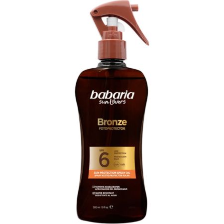 Babaria Bronze Fotoprotector Spray Aceite Protector Solar Spf 6 Aceite bronceador solar corporal resistente al agua acelera el bronceado para un acabado más rápido e intenso 300 ml