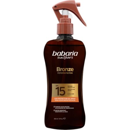 Babaria Bronze Fotoprotector Spray Aceite Protector Solar Spf 15 Aceite bronceador solar corporal resistente al agua acelera el bronceado para un acabado más rápido e intenso