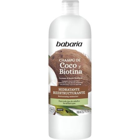Babaria Coco Y Biotina Champú Champú hidratante y reestructurante ofrece brillo para todo tipo de cabellos 700 ml