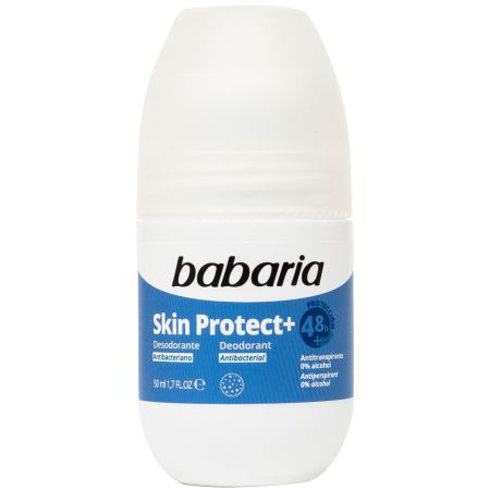 Babaria Skin Protect+ Desodorante Roll-On Dedodorante antibacteriano y antitranspirante vegano 48 horas 50 ml