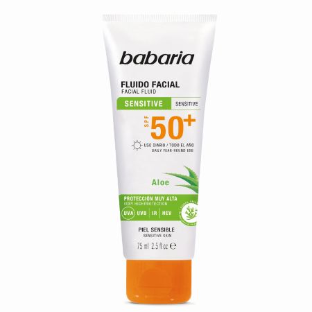 Babaria Sensitive Fluido Facial Aloe Spf 50+ Fluido solar facial antienvejecimiento calmante libre de alérgenos 75 ml