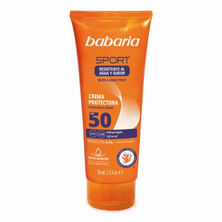 Babaria Sport Crema Protectora Spf 50+ Crema solar rápida absorción resistente al agua y sudor para deportistas 75 ml