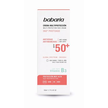 Babaria 360º Photoage Crema Multiprotección Spf 50+ Crema solar antiedad y antimanchas con vitamina b3 50 ml