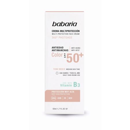 Babaria 360º Photoage Crema Multiprotección Color Spf 50+ Crema solar con color antiedad y antimanchas con vitamina b3 50 ml