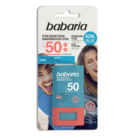 Babaria Stick Solar Facial Azul Spf 50 Stick solar facial para zonas sensibles y tatuajes ideal para surfistas 20 gr