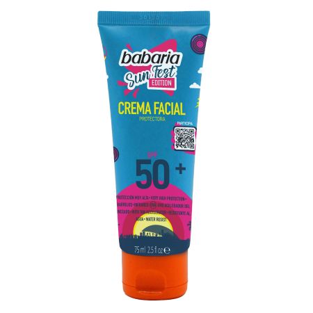 Babaria Sun Fest Edition Crema Facial Protectora Spf 50+ Protector solar resistente al agua antimanchas y antiarrugas con activo calmante 75 ml